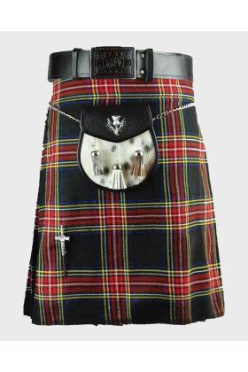 Kilt Écossais Traditionnel Tartan Stewart Noir 8 Yards - Kilt Écossais