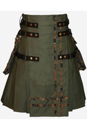 Kilt En Coton Vert Armée Avec Rayures Camouflage Numériques - Kilt Ecossais