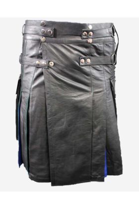 Kilt en cuir noir et bleu à la mode - Kilt Ecossais