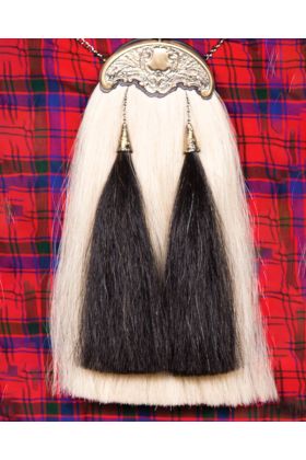 Black and White Horse Hair Sporran With Gold Cantle - Scot Kilt Store 
