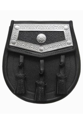 Black Leather Celtic Plate Sporran - Scot Kilt Store