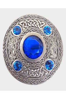 Broche à carreaux mouche bleu sertie de pierres précieuses |Kilt Écossais