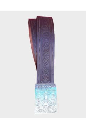 Boucle Chrome ovale celtique avec ceinture kilt en cuir marron | Kilt Ecossais