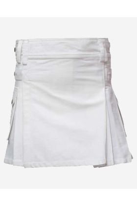 Kilt utilitaire en coton blanc pour la femme moderne- Kilt Ecossais
