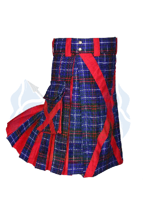 Black Hybrid Utility Kilt with Red Pleats and Cross Design for Men -  