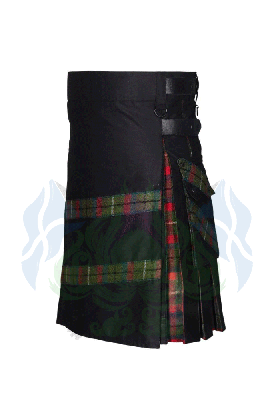 Black Leather Straps Hybrid Kilt Tartan Pleats and Pockets  -  