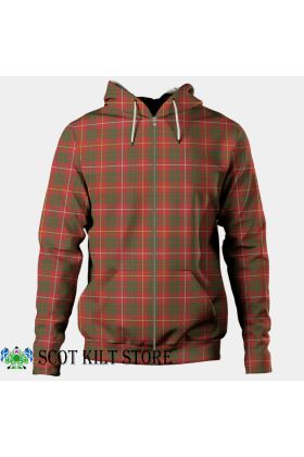 Vue de face du Sweat à Capuche Zippé en Tartan Écossais Moderne du Clan Bruce, mettant en avant le motif audacieux du tartan moderne du Bruce, une fermeture zippée complète, une capuche ajustable et des poches kangourou fonctionnelles pour la commodité et