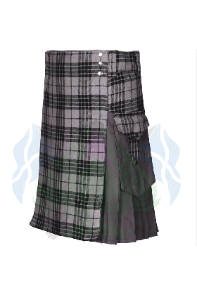 Men's Light Grey Highlander and Grey Hybrid Utility Kilt with Cargo Pockets -  