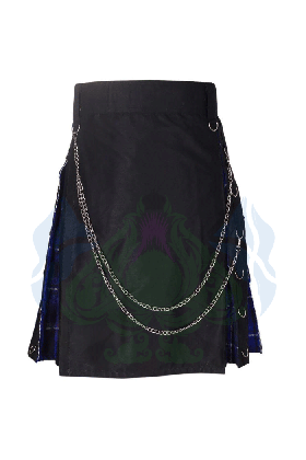 Kilt Punk Homme Coton Noir & Tartan Bleu -  